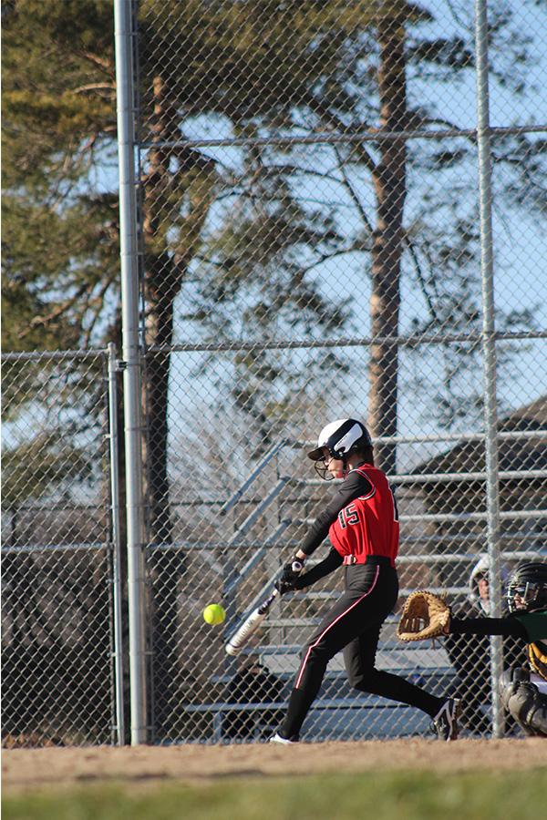 SWINGING INTO THE NEW SEASON- Junior Lindsey Anderson swings at an incoming pitch. She is expected to be a key member of the softball team this year.