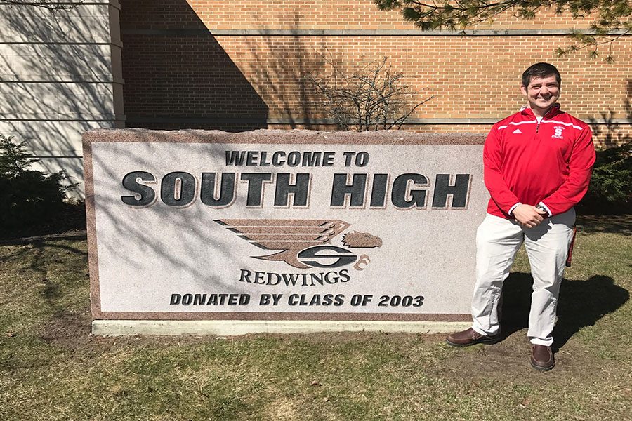Current Assistant Principal Kevin Formolo poses in front of South High. He will officially take over as principal in July. 