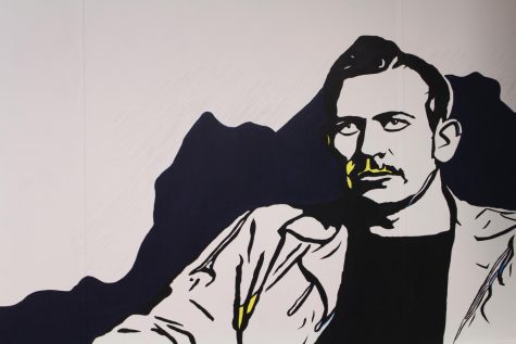 This mural of John Steinbeck is being painted by Junior Justine Soliz in English teacher Mr. Matthews classroom. Soliz chose to paint an author for the English classroom, but gave the normal picture a twist by adding geometric and colorful aspects. 