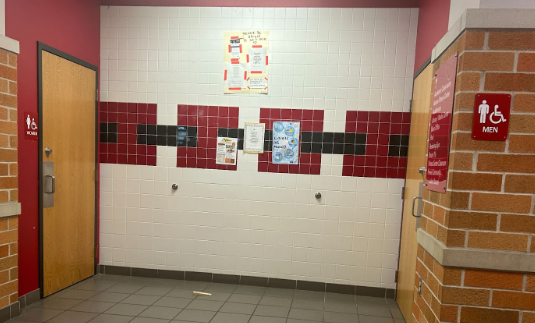 The closed bathroom doors located in the South High commons.
